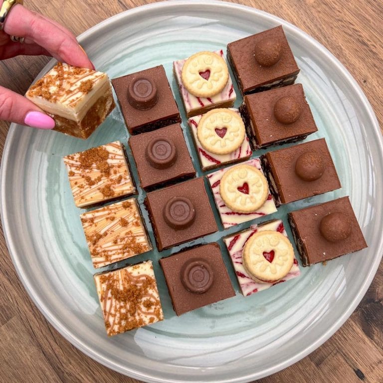 Plate of sixteen Mimi's mini traybake pieces